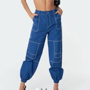 Edikted Women's Pants Blue Cargo Jogger Size Extra Small With Pockets High rise